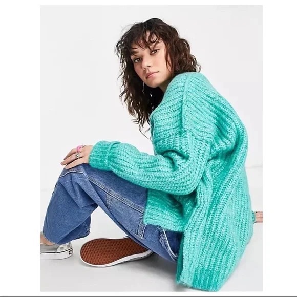 FREE PEOPLE BOHO PULLOVER SWEATER RETRO 90s VIBES CHUNKY KNIT COZY PULLOVER A3C - Picture 2 of 13